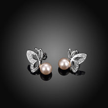 18K White Gold Plated Wings & Coral Pearl Earring