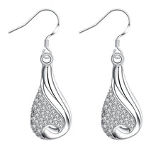 18K White Gold Plated Oval Shape Covered with Crystals Earring