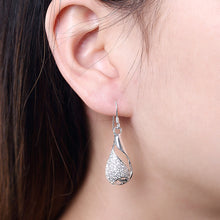 18K White Gold Plated Oval Shape Covered with Crystals Earring