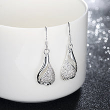 18K White Gold Plated Oval Shape Covered with Crystals Earring