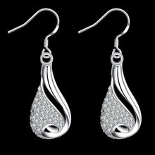 18K White Gold Plated Oval Shape Covered with Crystals Earring