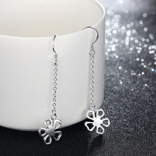 18K White Gold Plated Hollow Clover Drop Earring