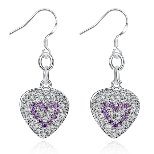 18K White Gold Plated Heart Shaped Drop Earring with Sapphire Insert