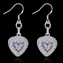 18K White Gold Plated Heart Shaped Drop Earring with Sapphire Insert