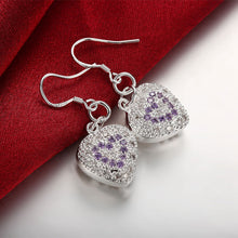 18K White Gold Plated Heart Shaped Drop Earring with Sapphire Insert