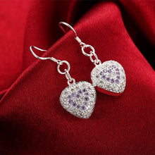 18K White Gold Plated Heart Shaped Drop Earring with Sapphire Insert