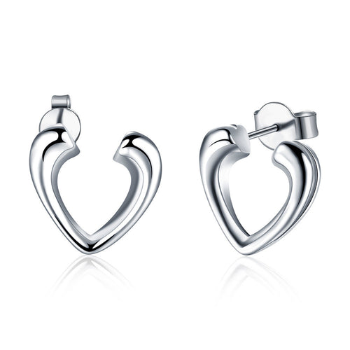 18K White Gold Plated Hollow Hearts Open-Clasp Studs