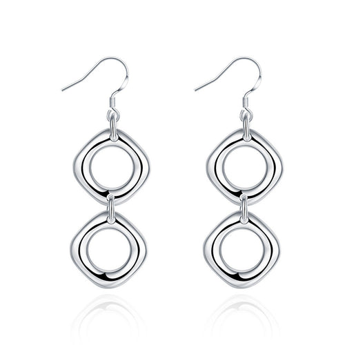 18K White Gold Plated Double Hollow Oval Shape Earring