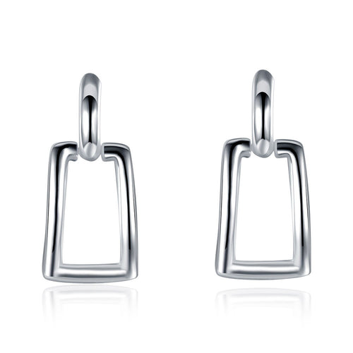 18K White Gold Plated Hollow Rectangle Earring