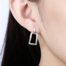 18K White Gold Plated Hollow Rectangle Earring