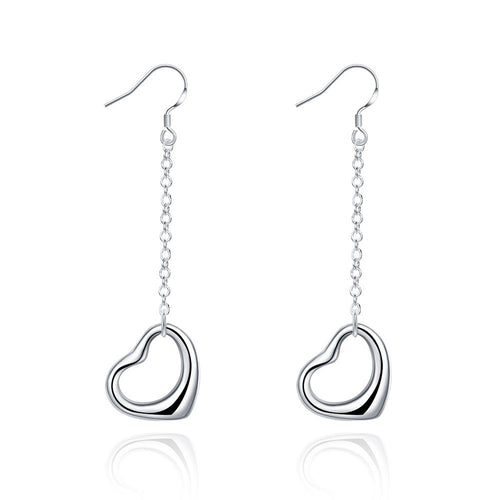 18K White Gold Plated Hollow Heart Shaped Drop Earring