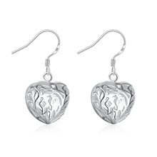 18K White Gold Plated Laser Cut Heart Shaped Drop Earring