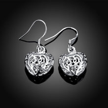 18K White Gold Plated Laser Cut Heart Shaped Drop Earring