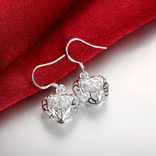 18K White Gold Plated Laser Cut Heart Shaped Drop Earring