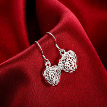 18K White Gold Plated Laser Cut Heart Shaped Drop Earring