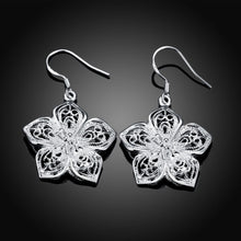 18K White Gold Plated Drop Laser Cut Floral Earring